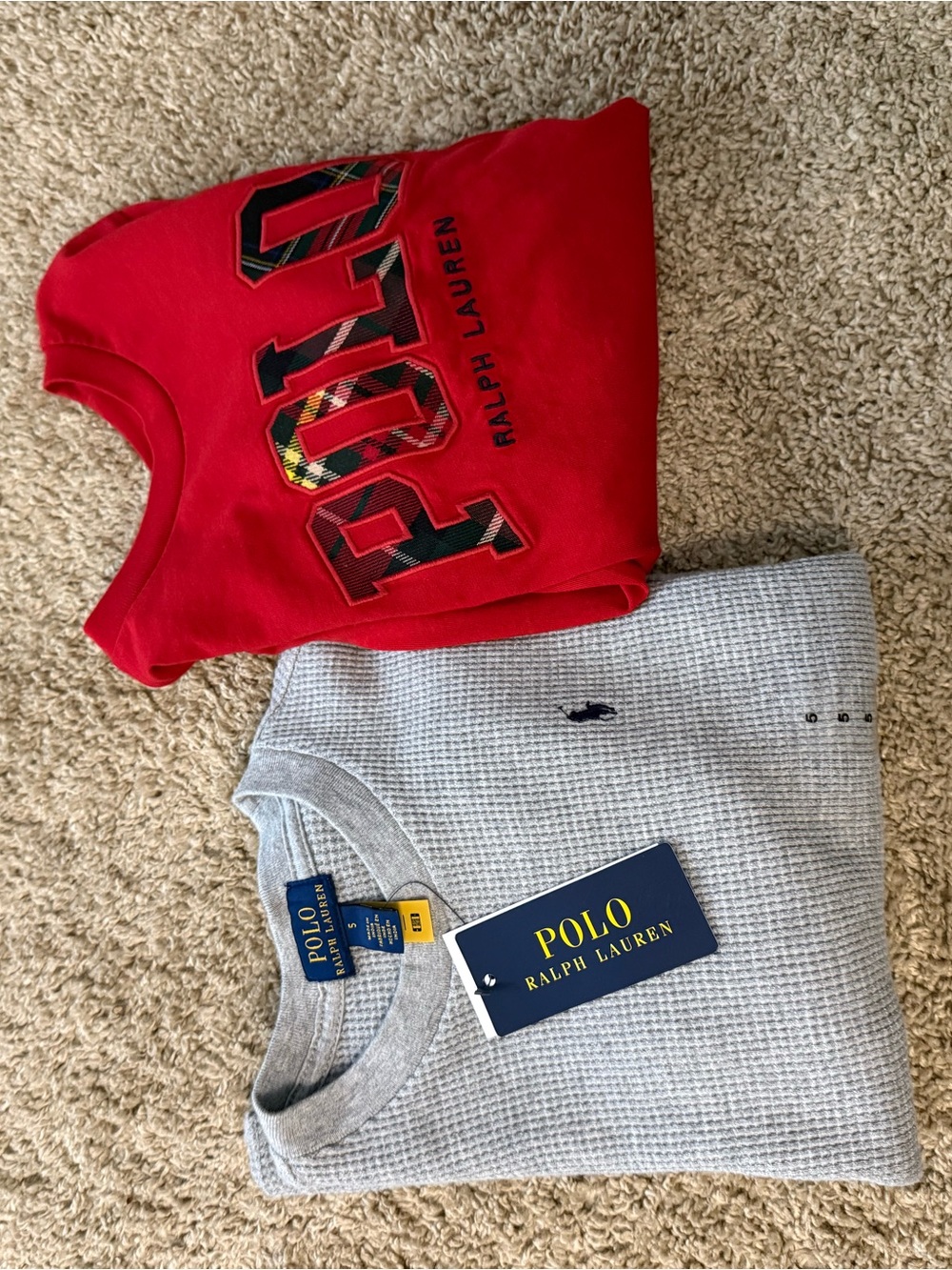 Polo by Ralph Lauren Kids Red Graphic Pullover Sweatshirt with Grey Waffle Crew